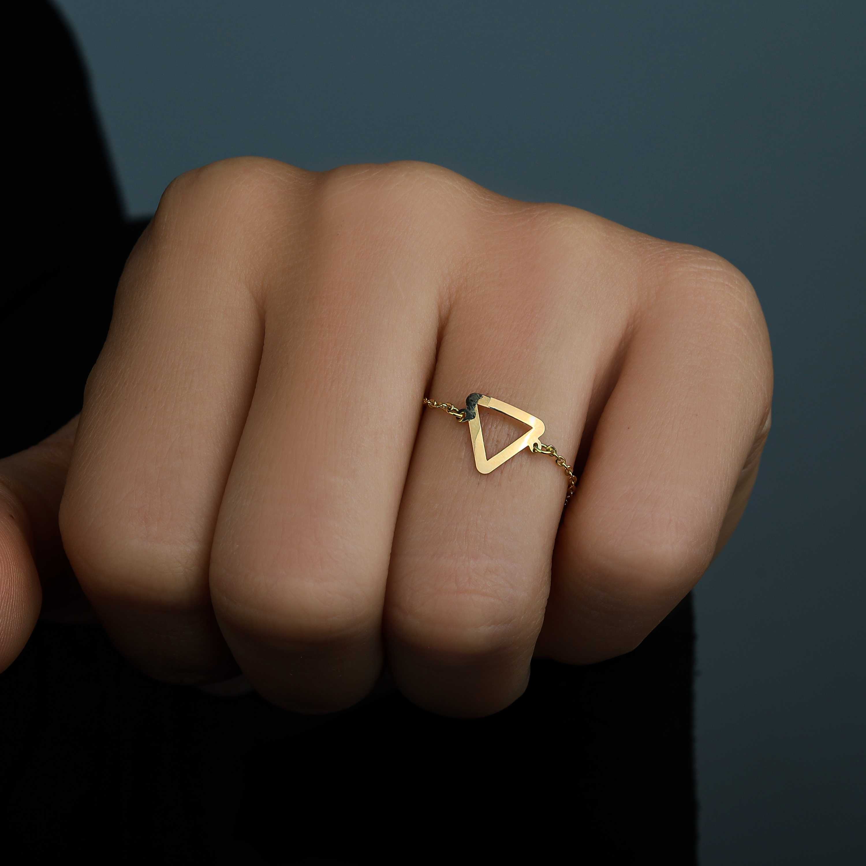 18k gold chain ring, Turkish made - (H-1173)